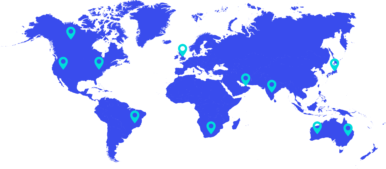 A map with pins dropped in various locations around the world.